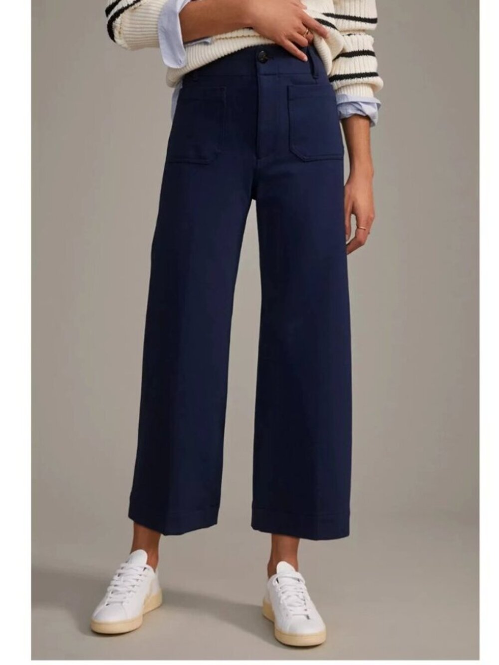 26 TALL Anthropologie Maeve The Colette Ponte Crop Wide-Leg Pants Navy Blue